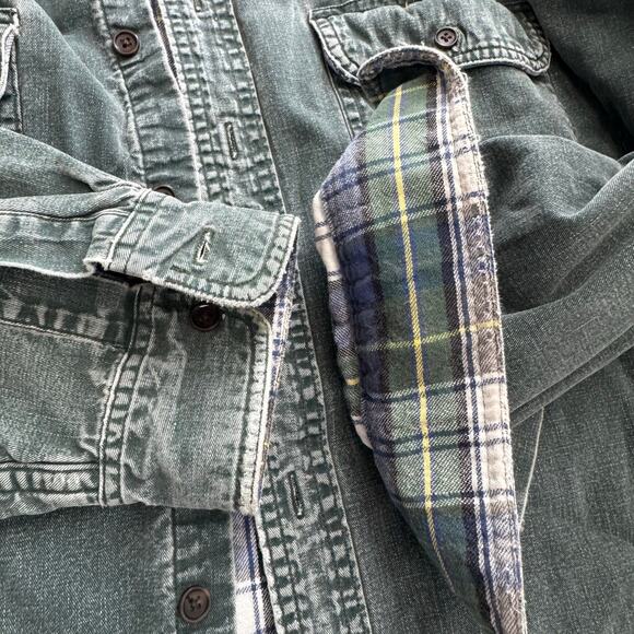 Vtg 90s LL Bean Canada Mens Plaid Flannel Lined Denim Shirt Size XL Distressed - Picture 10 of 10